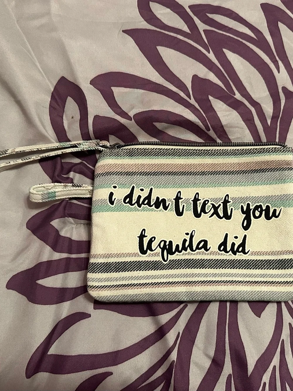 Maurices Cream Canvas Zip Pouch with Mint and Pink Stripes